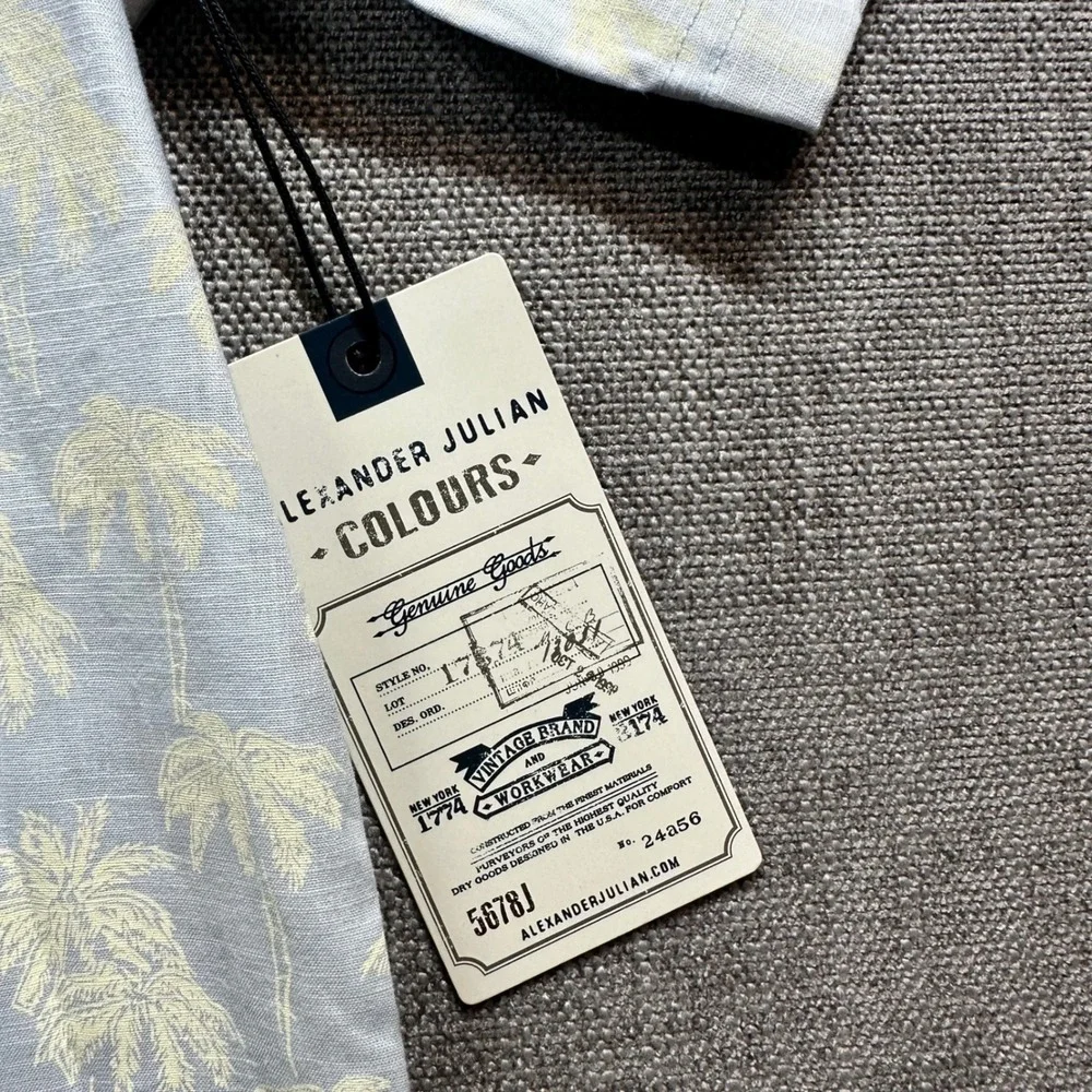 Alexander Julian Colours Shirt Mens XL Blue Yellow Palm Tree NWT